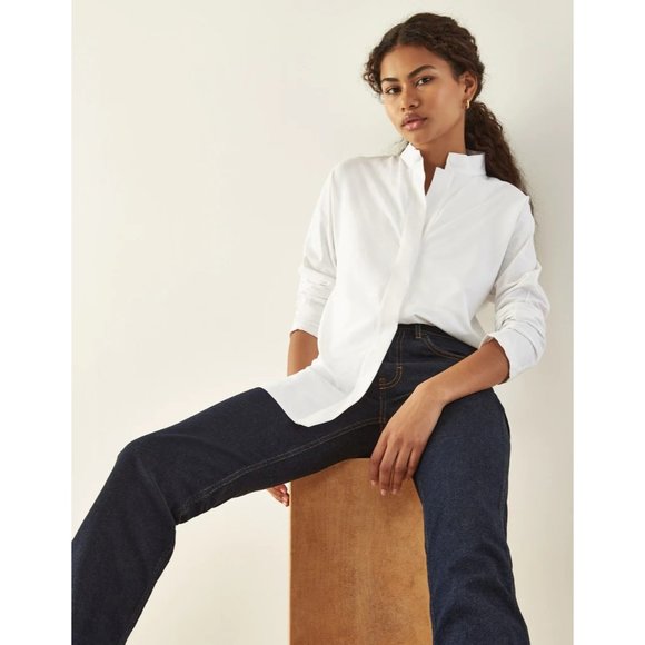 ADAY Tops - ADay Something borrowed white button down high low silky boyfriend fit shirt Med